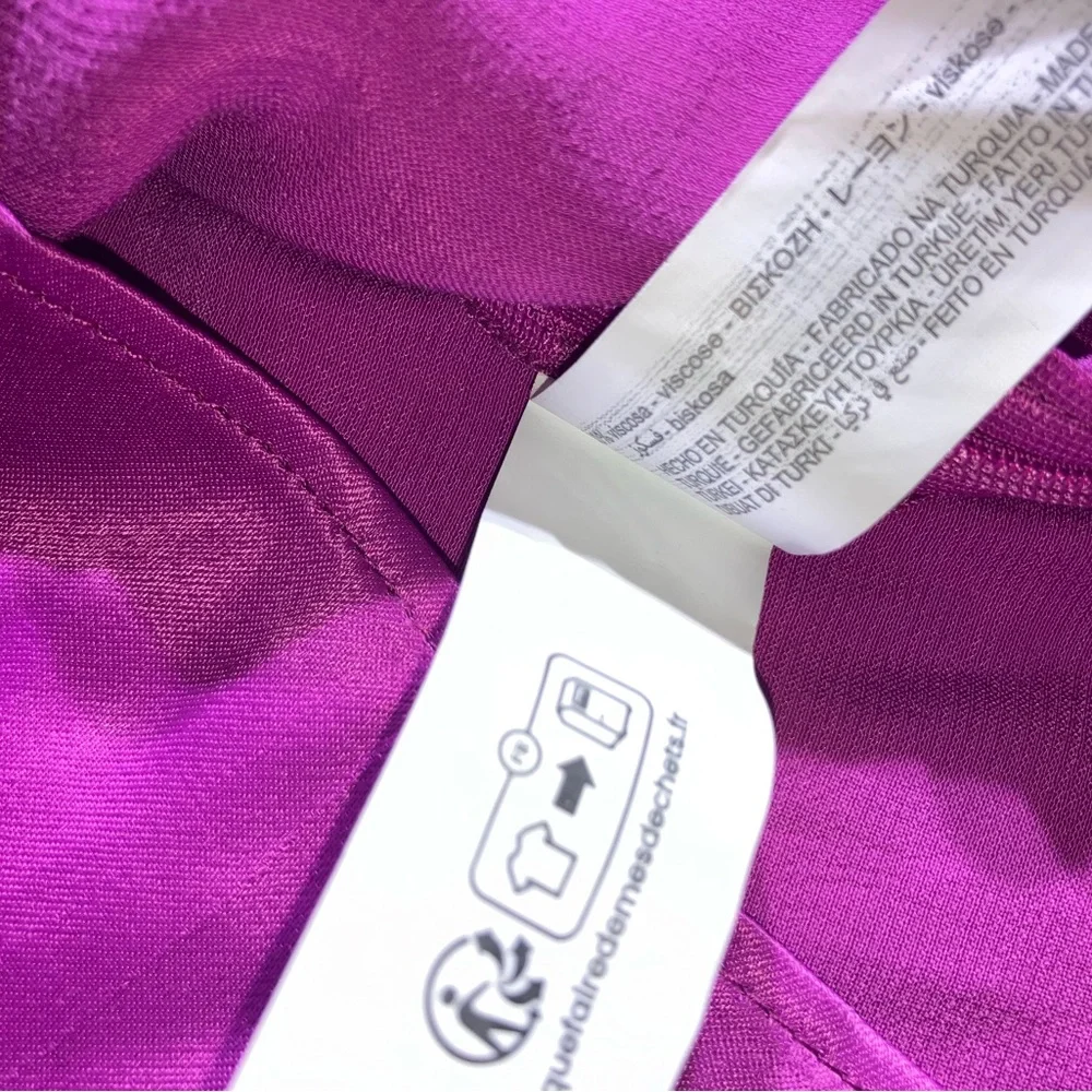 Zara Satin Purple Fuschia Longsleeve Twist Front Knotted Crop Top - Picture 13 of 14